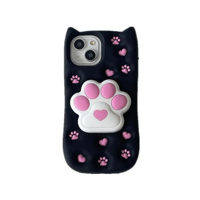 Cartoon Cute 3D Cat Paw Bracket Soft Silicone Phone Case