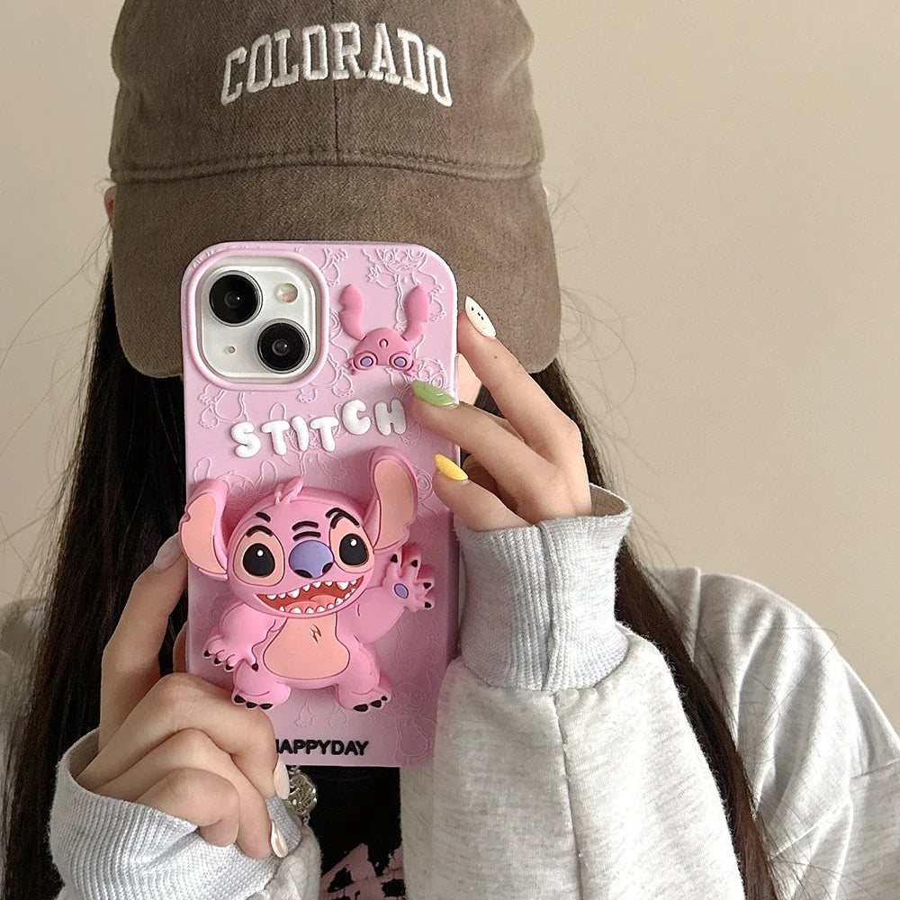 3D Cartoon Stitch Soft Silicone Cover With Holder Phone Case