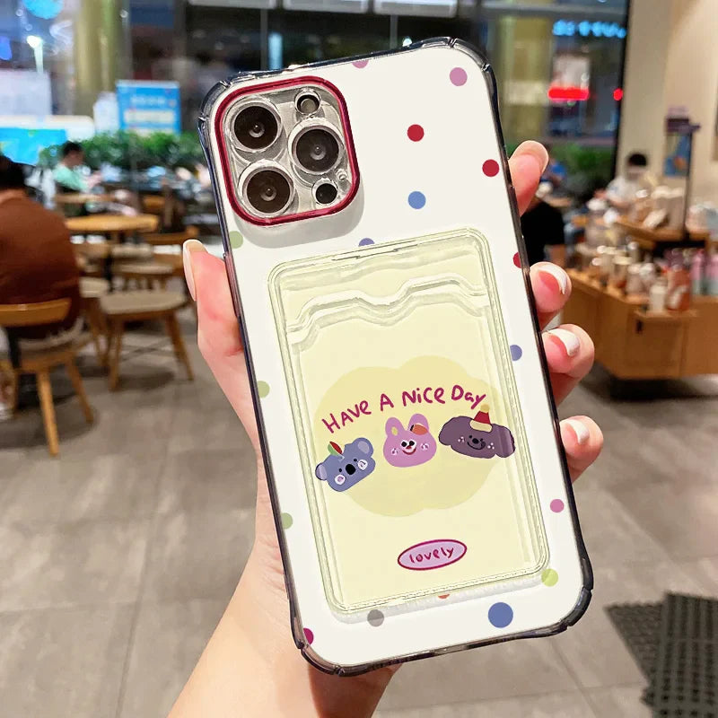 Card Slot Bag Holder Cute Dog Cartoon Puppy Clear Phone Case