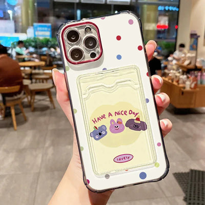 Card Slot Bag Holder Cute Dog Cartoon Puppy Clear Phone Case