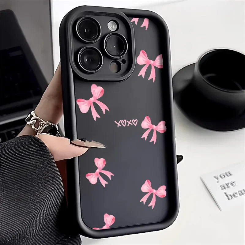 Liquid Silicone Pink Bowknot Bow Shockproof Soft Phone Case