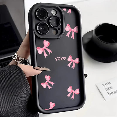 Liquid Silicone Pink Bowknot Bow Shockproof Soft Phone Case