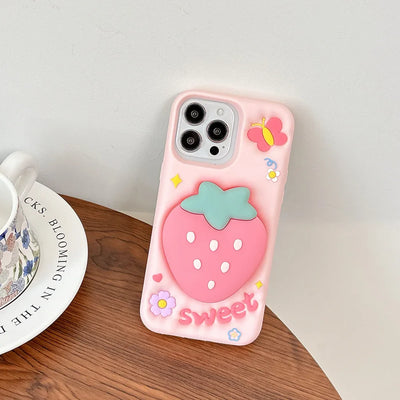 Sweet Strawberry Telescopic Bracket Phone Case