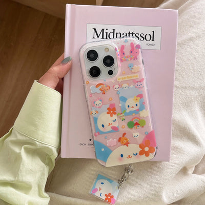 Cute pink rabbit colored cloud flower phone case