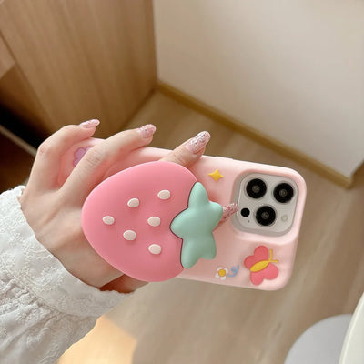 Sweet Strawberry Telescopic Bracket Phone Case