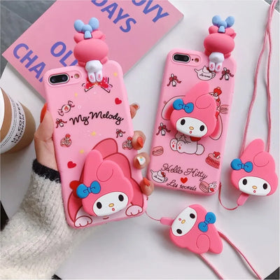 3D Melody Hello Kitty Phone Holder Case Lanyard Cover Phone Case