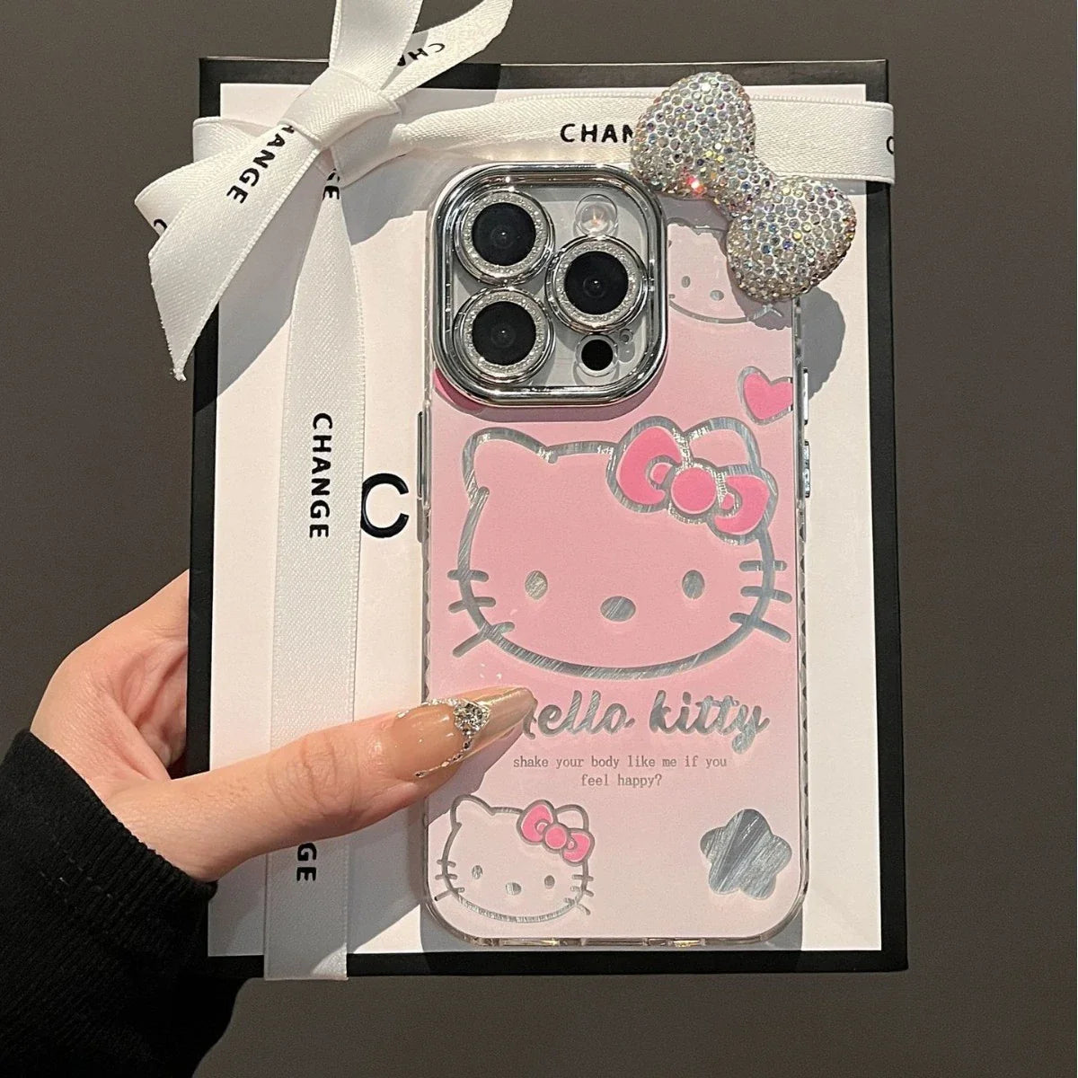 CuteThree dimensional sparkling diamond bow Hello Kitty Phone Case