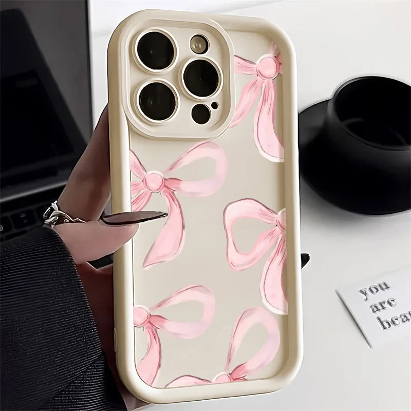 Liquid Silicone Pink Bowknot Bow Shockproof Soft Phone Case