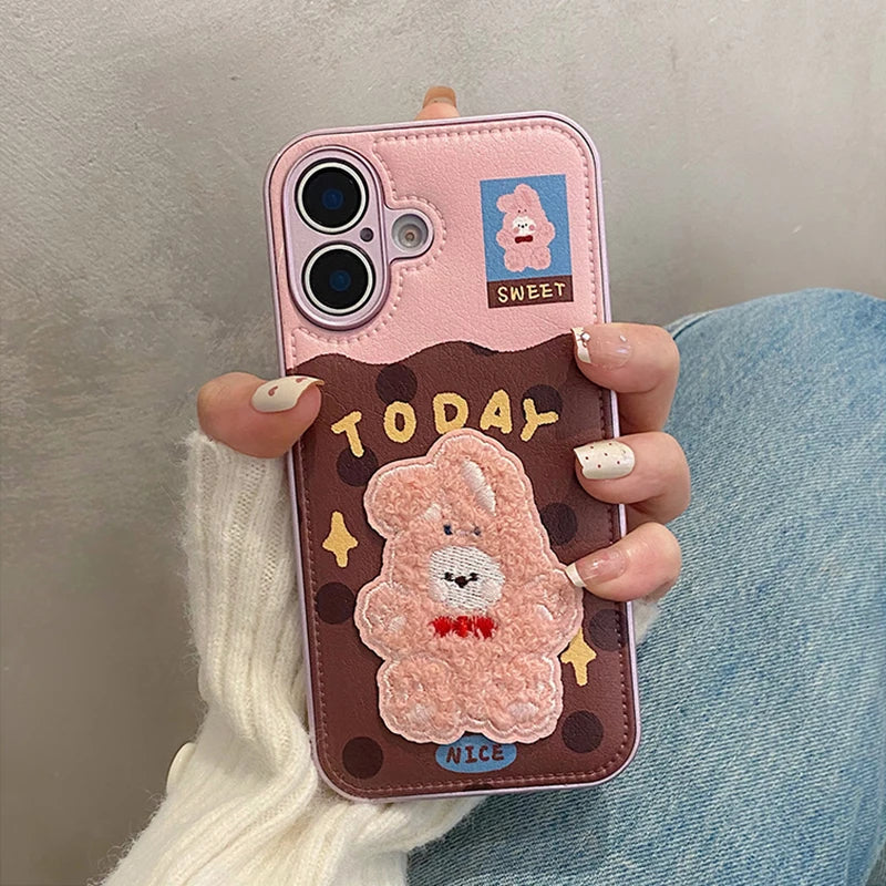 Cute 3D Plush Embroidered Rabbit Bear Phone Case
