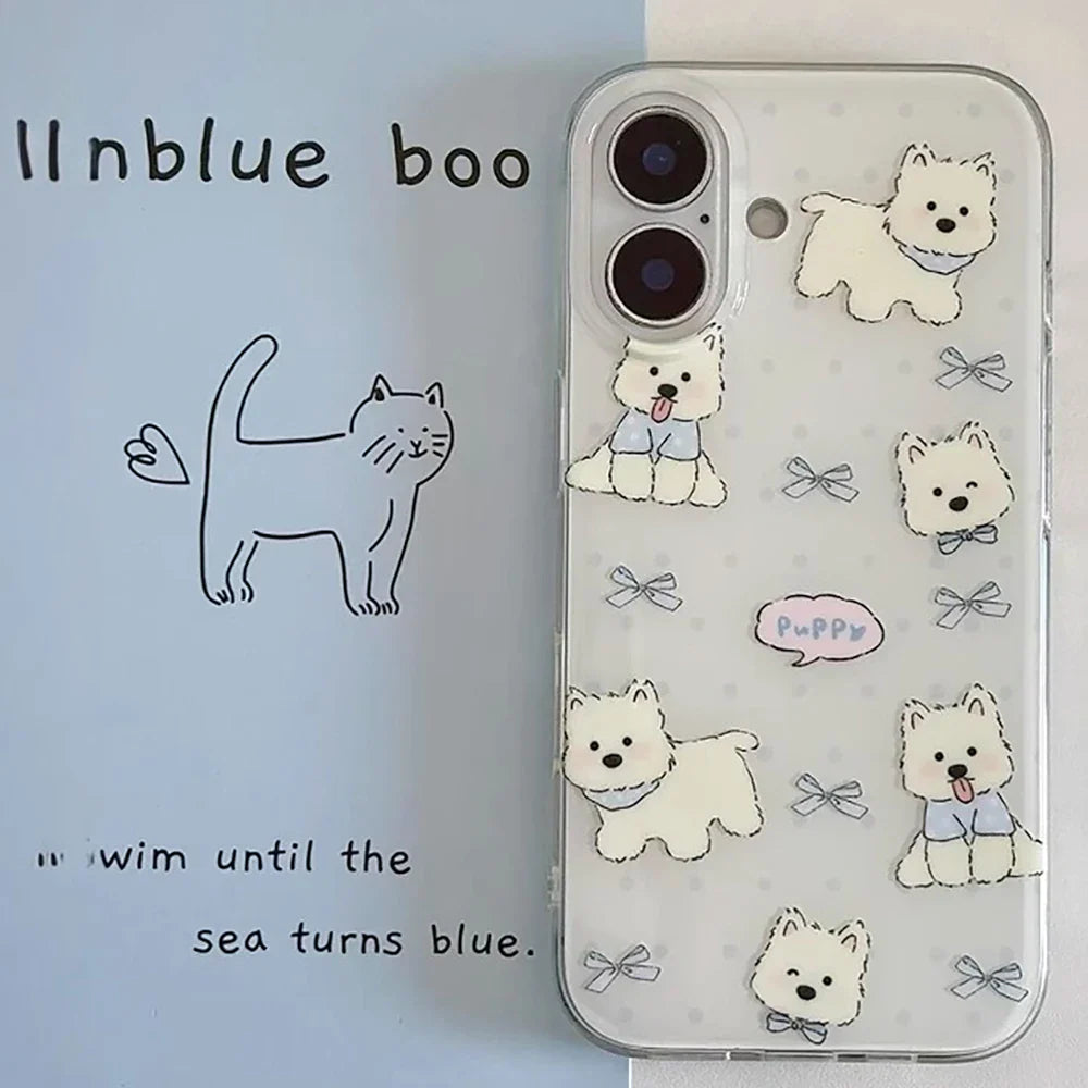 Ins Cute Line Cat Dog Phone Case