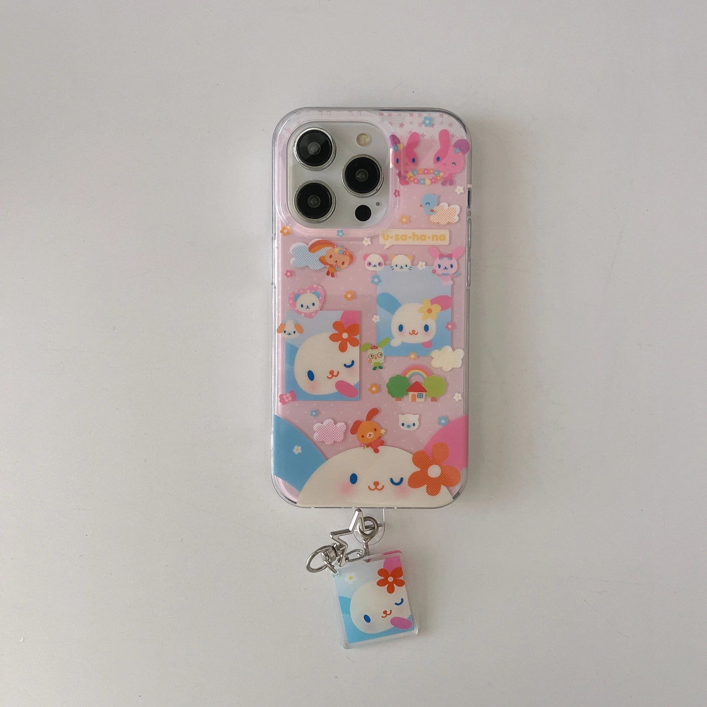 Cute pink rabbit colored cloud flower phone case