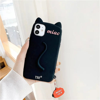 Cartoon 3D Cute Cat Ears tail Cat Paw Pendant Soft Cover Phone Case