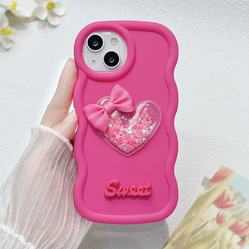 Cute 3D Bow Soft Curly Wave Cover Phone Case