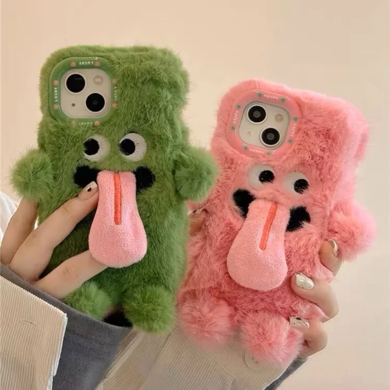 Cute Plush Magnetic Tongue-Sticking Little Monster Phone Case