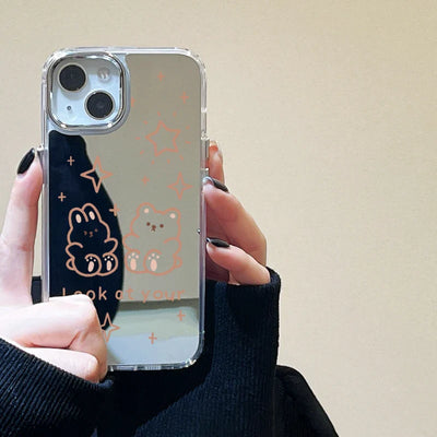 Cute Bear Makeup Mirror Luxury Shockproof Cartoon Cover Phone Case