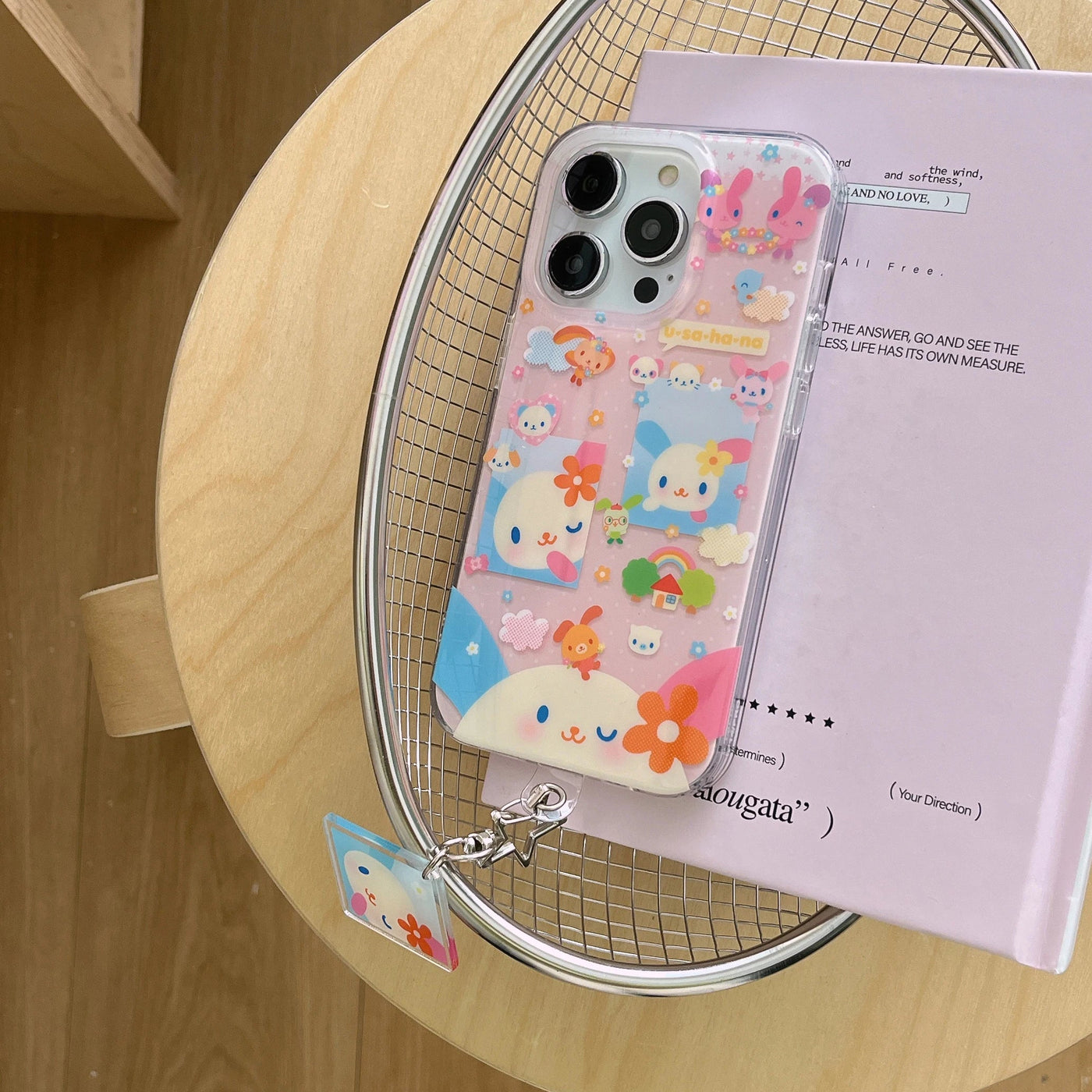 Cute pink rabbit colored cloud flower phone case