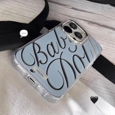 Blue Silver Plated Mirror English Transparent Frame Phone Case