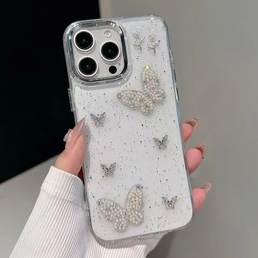Luxury 3D Jewelry Love Heart Butterfly Phone Case
