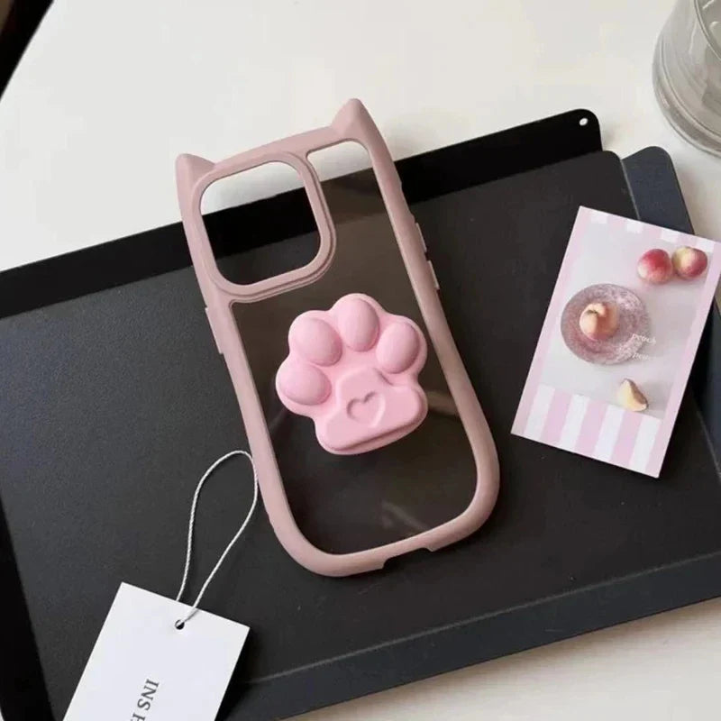 Cute 3D Cat Ear Claw Grip Tok Holder Phone Case