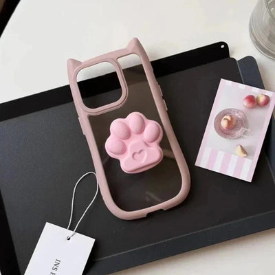 Cute 3D Cat Ear Claw Grip Tok Holder Phone Case