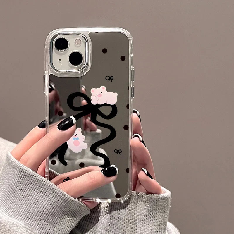 Cute Love Heart Bumper Soft Mirror Cover Phone Case
