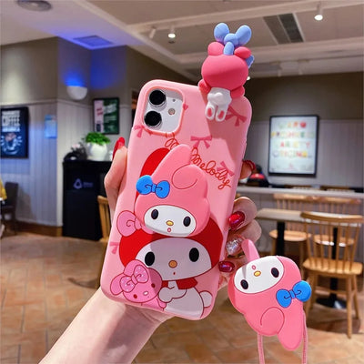 3D Melody Hello Kitty Phone Holder Case Lanyard Cover Phone Case
