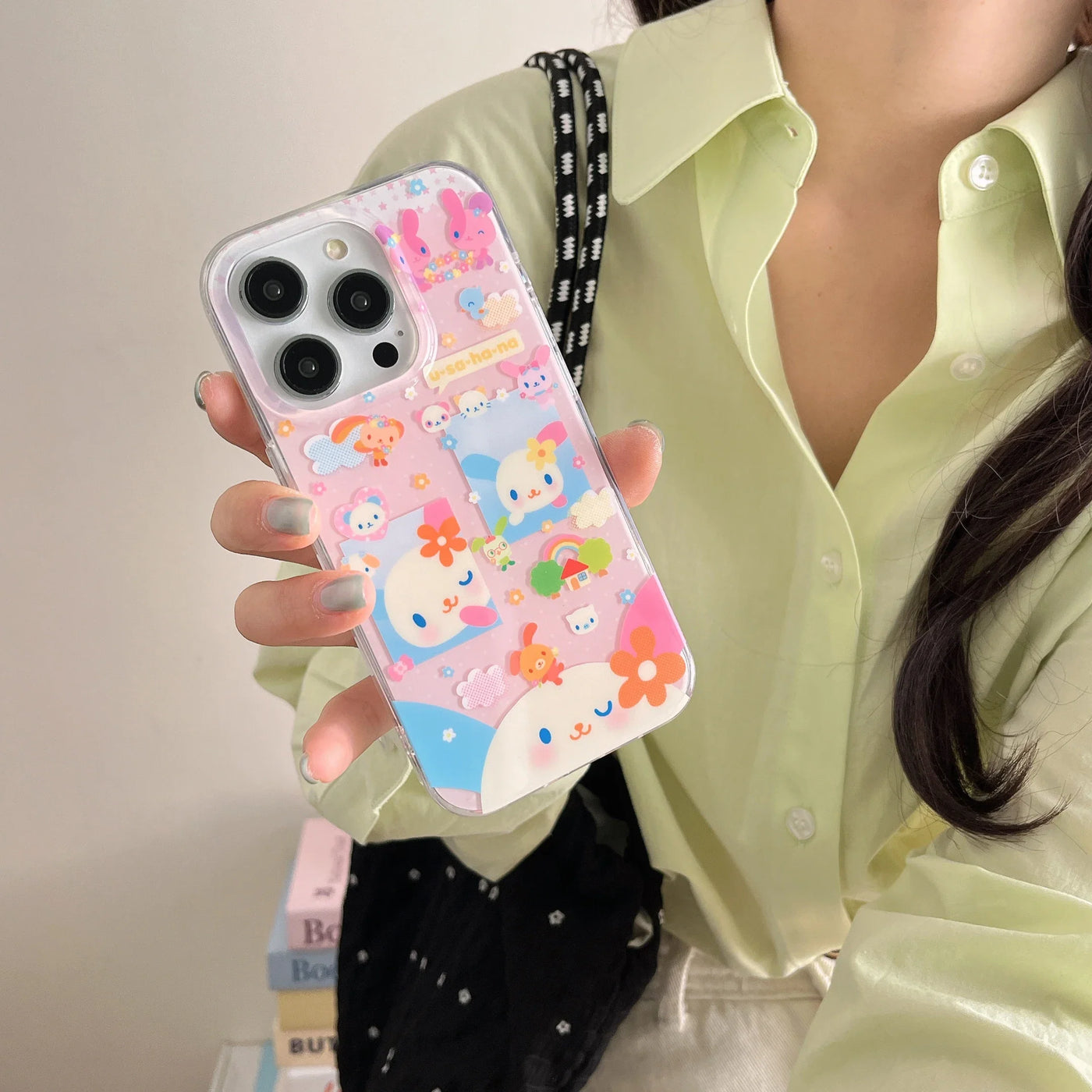 Cute pink rabbit colored cloud flower phone case