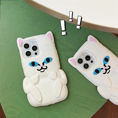 Cute Cartoon One-Finger Salute Cat Phone Case