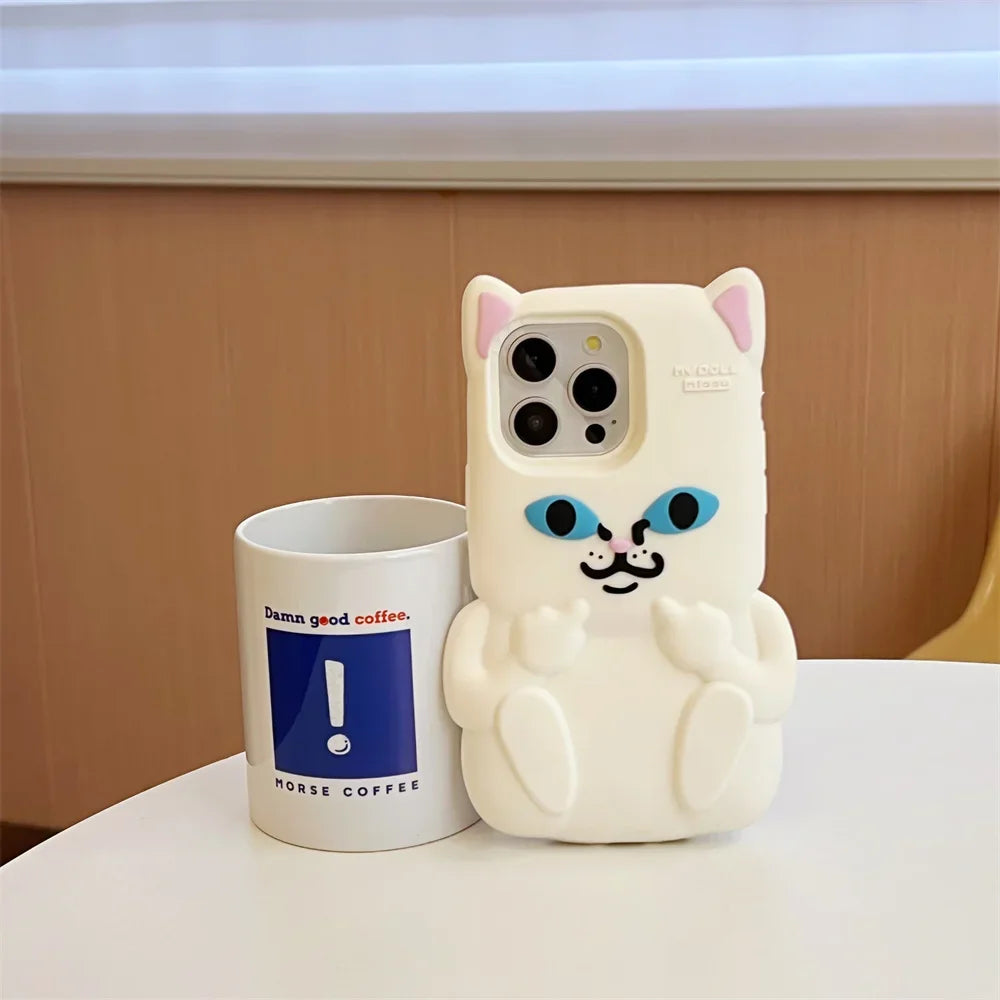 Cute Cartoon One-Finger Salute Cat Phone Case