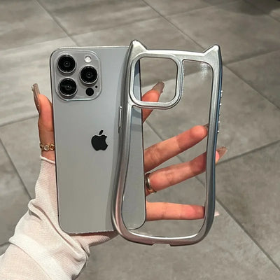 Luxury Plating Silicone Cute Cat Ears Armor Bumper Phone Case
