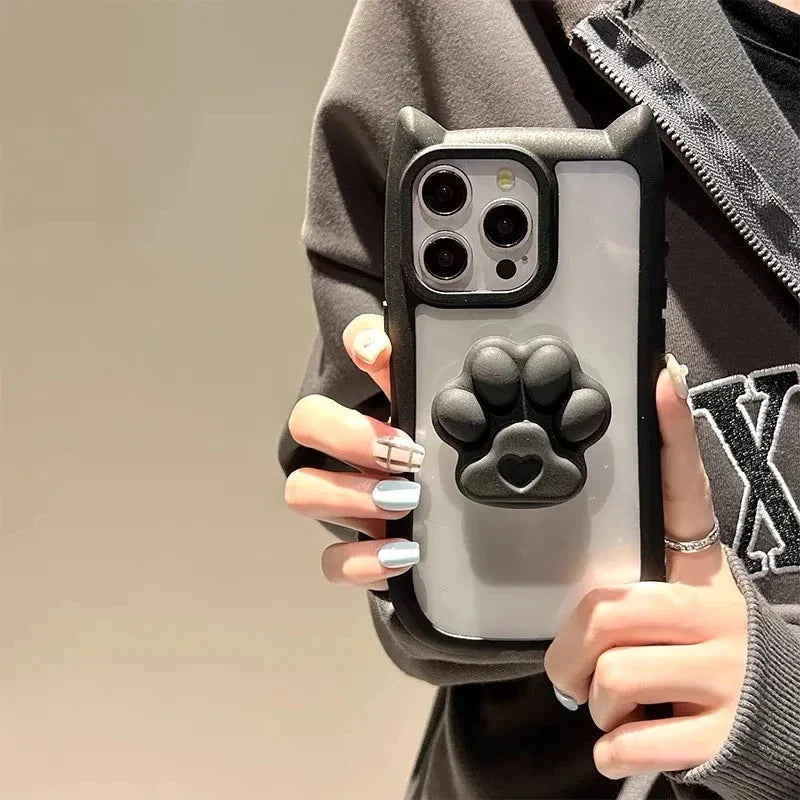 Cute 3D Cat Ear Claw Grip Tok Holder Phone Case