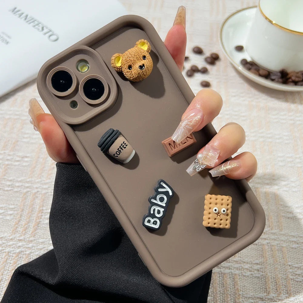 Cute Cartoon 3D Coffee Bear Phone Case