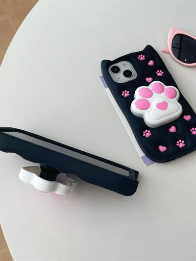 Cartoon Cute 3D Cat Paw Bracket Soft Silicone Phone Case