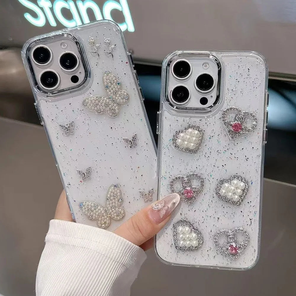 Luxury 3D Jewelry Love Heart Butterfly Phone Case