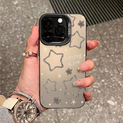 Fashion Stripe Pattern Lens Protect Plating Back Cover Fundas Phone Case