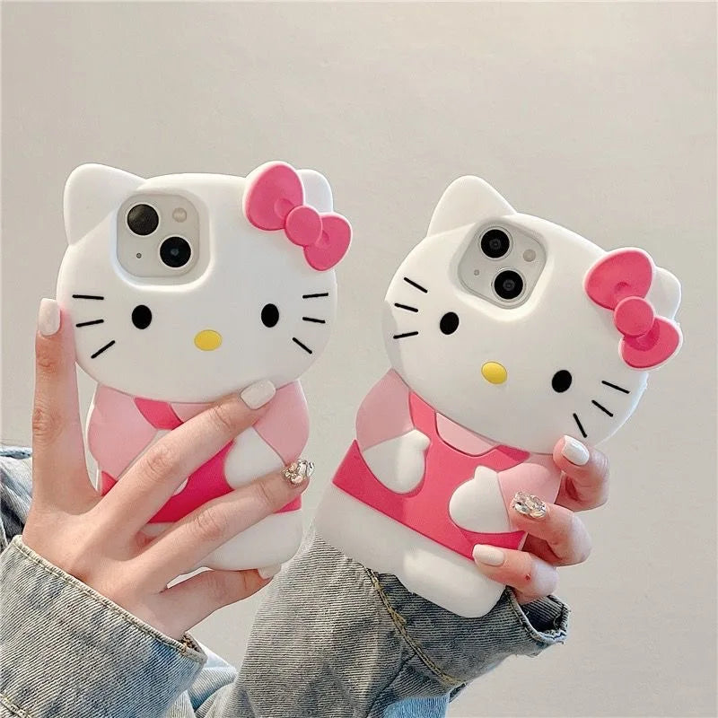 3D Pink Hello Kitty Cartoon Silicon Soft Phone Case