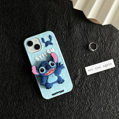 3D Cartoon Stitch Soft Silicone Cover With Holder Phone Case