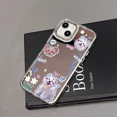 Blue Silver Plated Mirror English Transparent Frame Phone Case