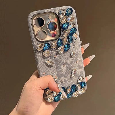 Snake-Print Skin Rhinestone Phone Case