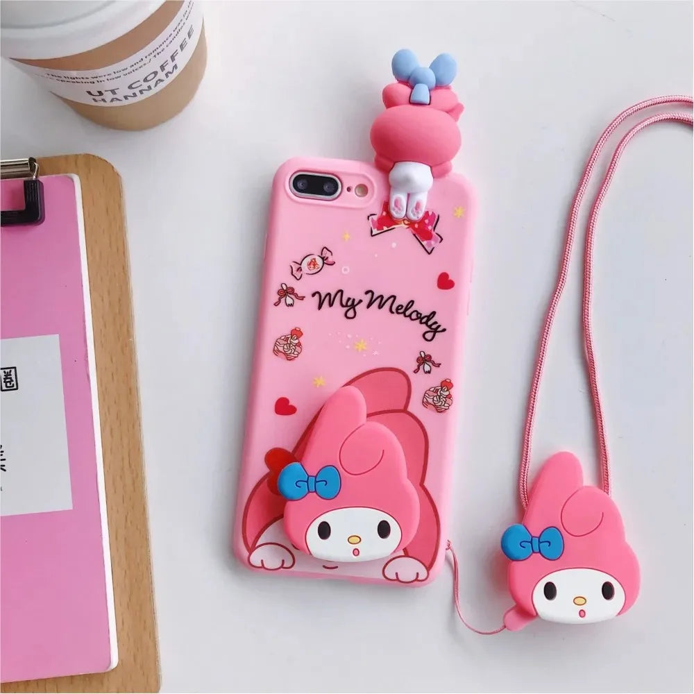 3D Melody Hello Kitty Phone Holder Case Lanyard Cover Phone Case