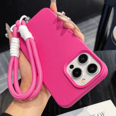 Luxury With Lanyard Litchi Lines Leather Phone Case