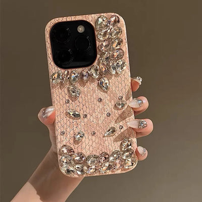 Snake-Print Skin Rhinestone Phone Case