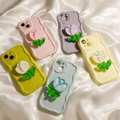 New Candy Macaron Crystal Flower Holder Phone Case