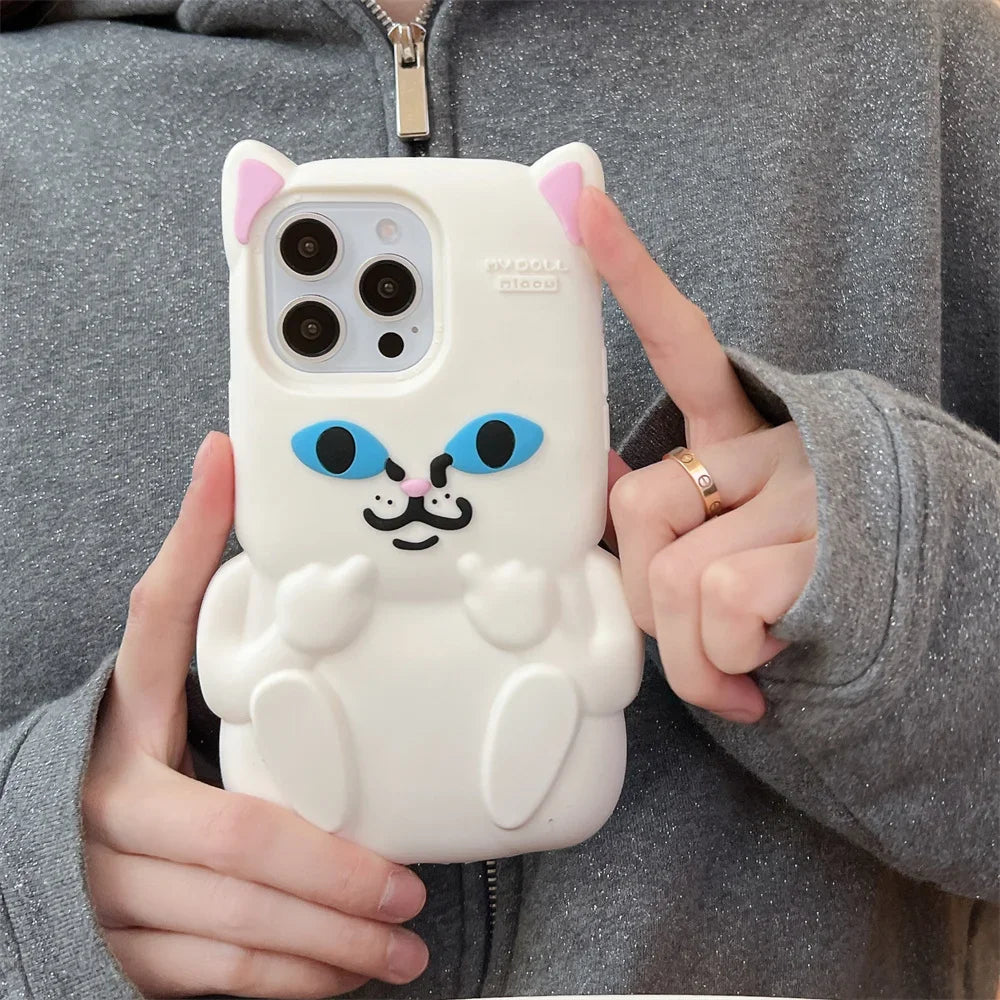 Cute Cartoon One-Finger Salute Cat Phone Case