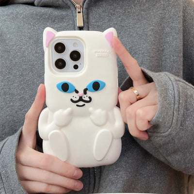 Cute Cartoon One-Finger Salute Cat Phone Case