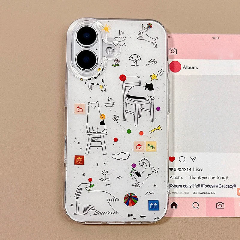 Ins Cute Line Cat Dog Phone Case