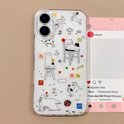 Ins Cute Line Cat Dog Phone Case