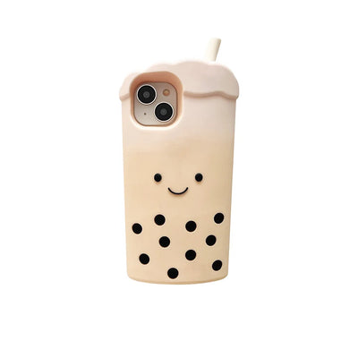 Cute 3D Smile Pearl Milk Tea Cup Phone Case