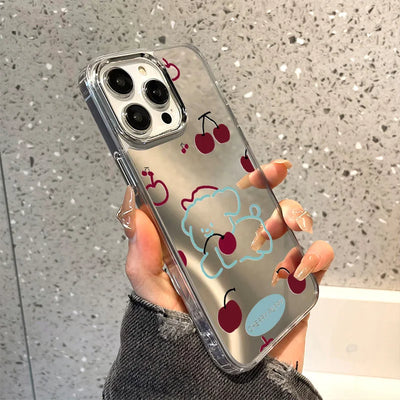 Cute Cherry Plating Make Up Mirror Phone Case