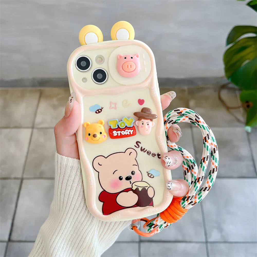 Cute Cartoon Pink Disney Winnie Pooh Lotso Bear Slide Camera Protection Phone Case